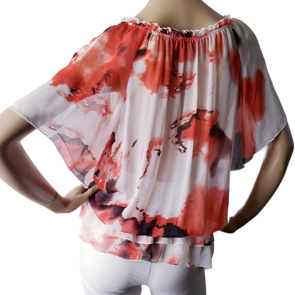AB Studio Red & White Ruffled Chiffon Blouse - Picture 7 of 8